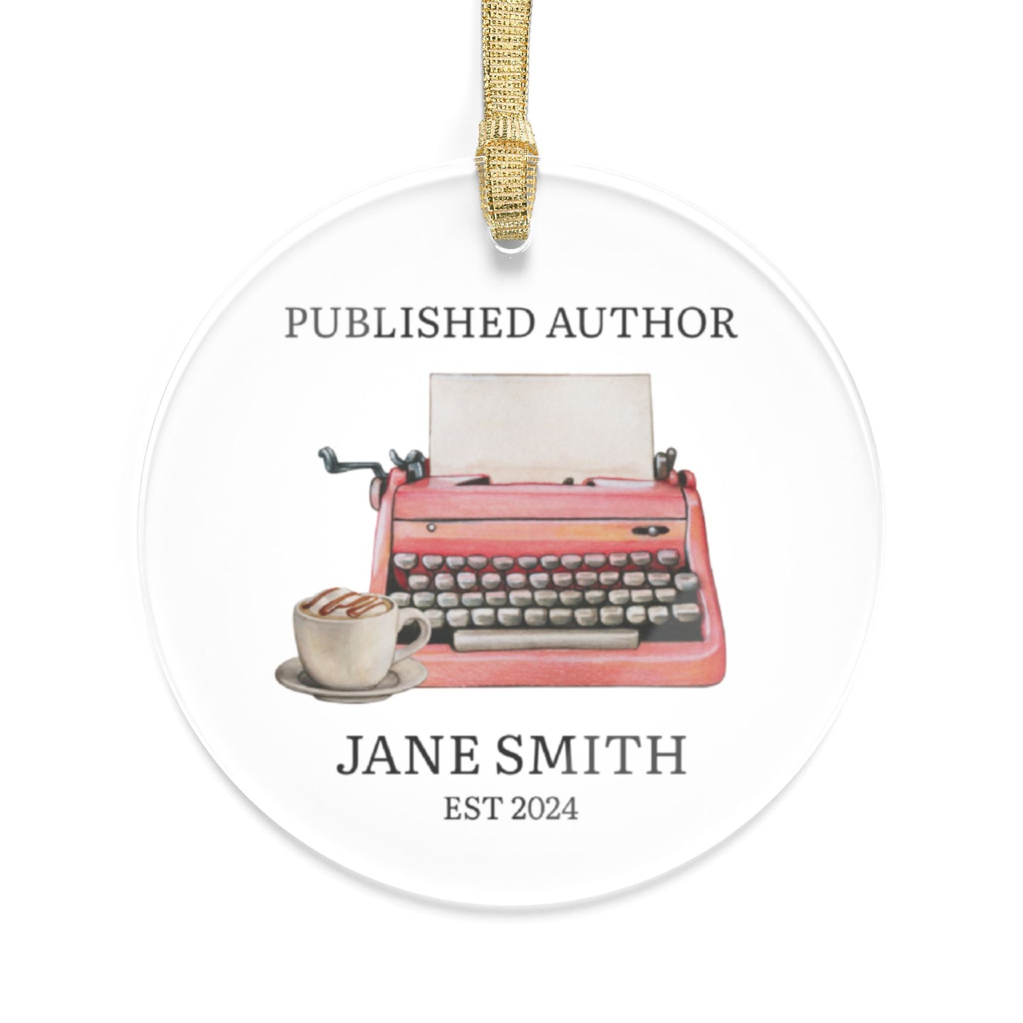 Personalized Published Author Ornament  - Pink Typewriter